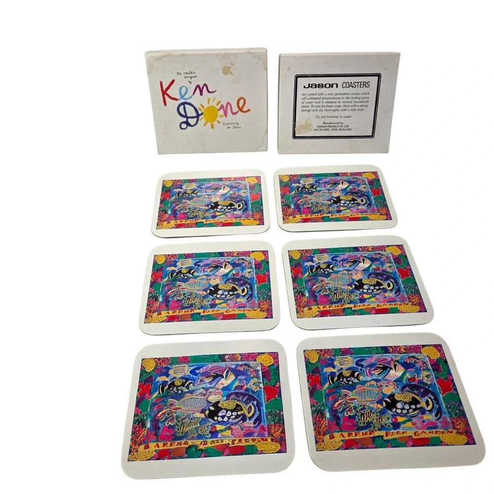 Ken Done Barrier Reef Garden Tropical Fish Art Coaster Vibrant Color Kitchen Bar